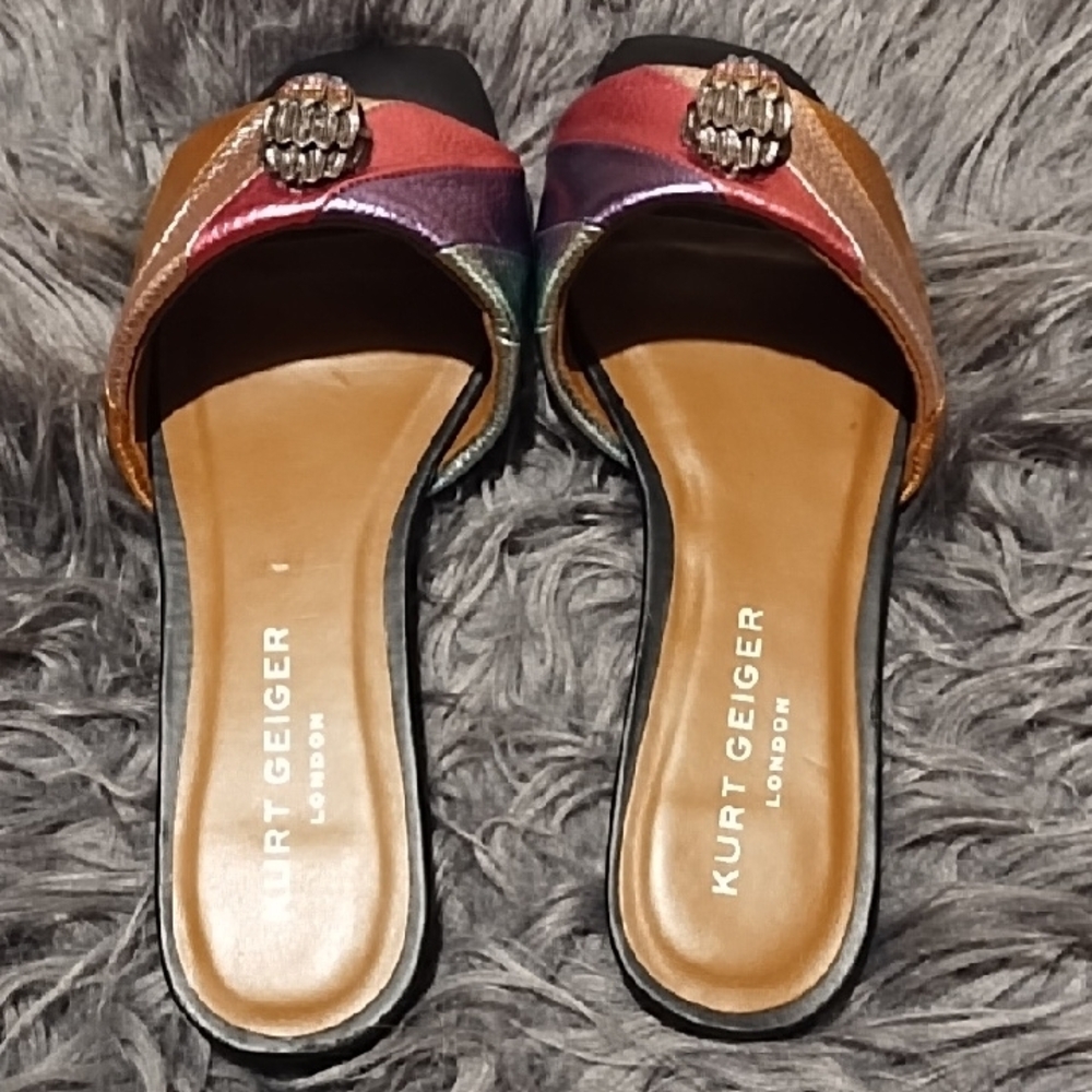 Kurt Geiger Multicolor Metallic Leather Slide Mules with Jewel Accent - Picture 5 of 9